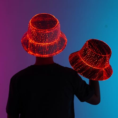lumisonata LED Rave Bucket Hat Light up Fisherman Cap 7 Colors Glow in the Dark Party Hats USB Rechargeable EDM Festival Gear - color: White