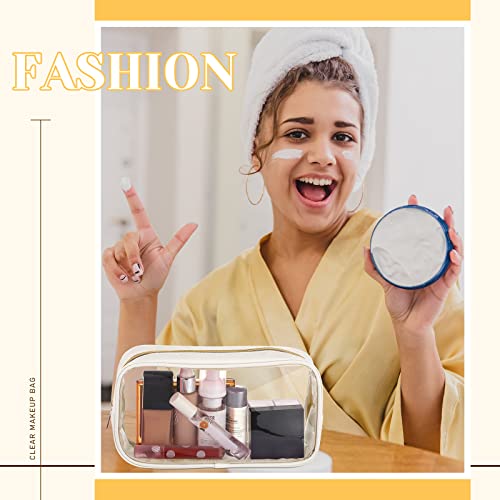 9 Pcs Preppy Clear Makeup Bag DIY Chenille Letter Pouch Large Nylon Makeup Bag Travel Toiletry Zipper Cosmetic Organizer Pouch PVC Bags for Women, 9.5 x 5.1 x 2.8 Inch(Cream White) - color: Cream White