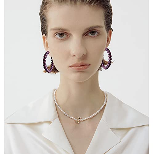 Handmade Nature Wooden Beaded Hoop Earrings Bohemian Minimalist Colorful Circle Round Wood Bead Earrings Vintage Chic Wooden Ethnic Dangle Drop Earrings for Women Statement Jewelry Gifts - color: Dark Purple
