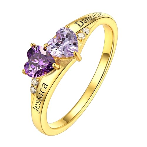 Custom4U Personalized 1-4 Birthstone Rings for Women Promise Rings for Her Sterling Silver Mothers Ring Customized Cubic Zirconia Stones Wedding/Valentine's Day/Mother's Day Jewelry Gift for Mom Wife - color: A-2 Names-Gold