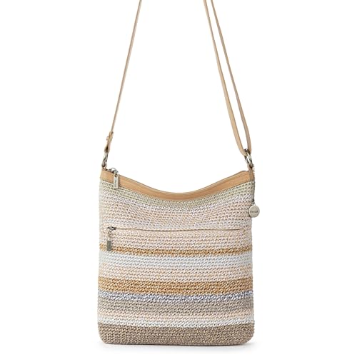 The Sak Lucia Crossbody Bag in Crochet, Convertible Purse with Adjustable Shoulder Strap - color: Sand Stripe