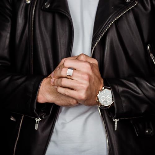 King Will Men's Tungsten Signet Rings Thumb Pinky Biker Band Ring For Men High Polished Plain Wedding Statement Ring Comfort Fit Size 7-12 - color: Gunmetal