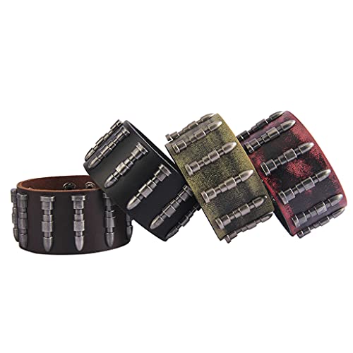 GelConnie Punk Leather Cuff Bracelet Adjustable Straps Wrap Bracelets Arm Armor Cuff Gothic Leather Wristbands for Men, Women - color: Bullet Cuff Bracelet-Black