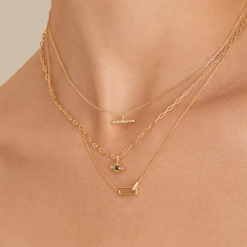 Freekiss Gold Pendant Necklace for Women, Dainty Diamond Necklaces for Women Simple 14K Gold Plated Paperclip Choker Necklaces Cute Minimalist Open Oval Necklaces Gold Jewelry for Women Gifts - color: Gold, style: Interlock Paperclip-gold