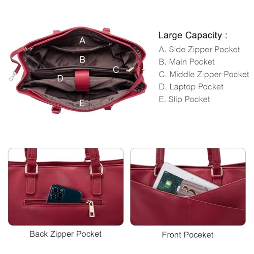 LOVEVOOK Laptop Bag for Women 15.6 Inch Tote Bags Waterproof Leather Briefcase Computer Women Business Office Work Bag,Red - color: Christmas Red 15.6 Inch, size: 15.6 inch