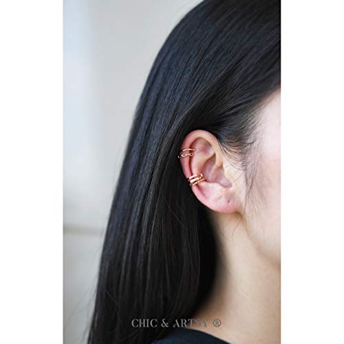 CHIC & ARTSY 925 Sterling Silver Ear Cuffs for Women, Non Piercing Clip On Cartilage Cuffs, Adjustable Fake Conch & Helix Earrings, Gold Plated & Oxidized Various Styles - color: ear cuff #20
