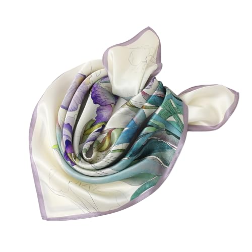 STARWHISPER 100% Pure Mulberry Silk Square Scarf-27''x27 Lightweight Hair Scarves Headscarf Night Sleeping with Gift Packed - color: Purple Serenity