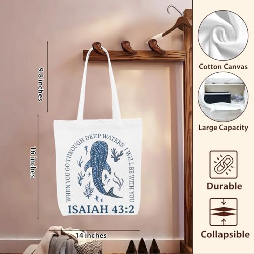 Floral Beach Whale Shark Gifts Jellyfish Christian Canvas Tote Bag for Work Totes for Women Christmas Bible - color: Isaiah03 181