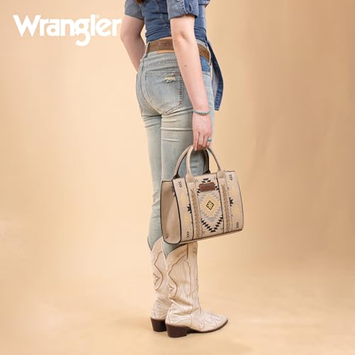 Wrangler Tote Bag for Women Western Purse and Aztec Satchel Handbag - color: Aztec Light Khaki