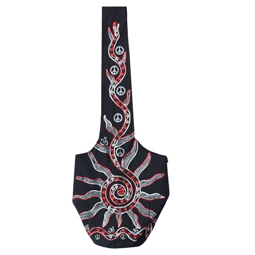 Mandala Crafts Hippie Bag, Large Boho Hobo Purse for Women, Crossbody Shoulder Sling Bags for Indie Style Bohemian Accessory - style: Black Sun