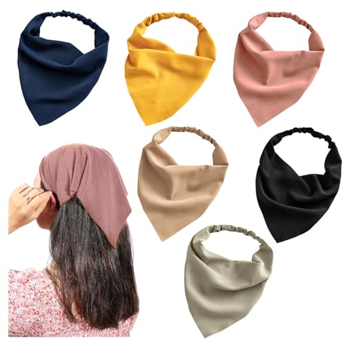 6 Pack Hair Scarf Headband for Women, Elastic Boho Triangle Bandana Head Scarves Hair Accessories