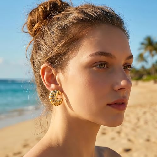 Irregular Gold Stud Earrings for Women Hammered Silver Stud Earrings Statement Geometric Earrings Vintage Gold Earrings - color: Spiral shell earrings