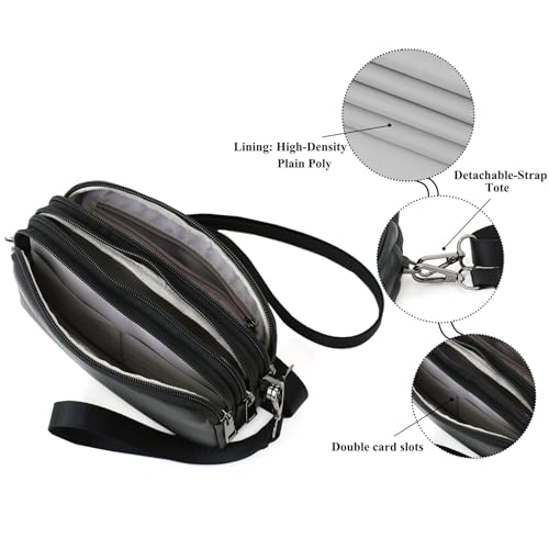 Small Wristlet Wallet for Women, 3-Zip Crossbody Phone Purse - color: Black/Pu-lychee