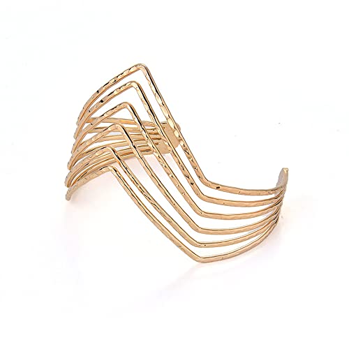 Caiyao Boho Upper Arm Bracelet Cuff Bangle Gold Silver Geometric Cuff Bracelets Mental Open Upper Arm Bangle Bracelet Adjustable Armband Jewelry for Women - style: Triangle Gold