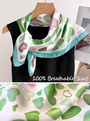 Silky Scarf for Women Lightweight Satin Bandanas Neck Hair Wrap For Sleeping Head Scarves 27.5" - color: A25 Green Heart/27.5"