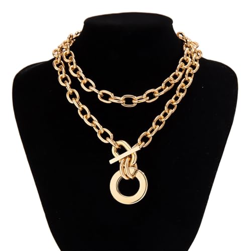 Long tiantian Chunky Gold Necklace Stack Chain Necklaces for Women Statement Layered Paperclip Choker Necklaces Statement Necklace for 80s 90s & Night Out Outfits Paperclip Style Fashion Jewelry - color: A5:gold
