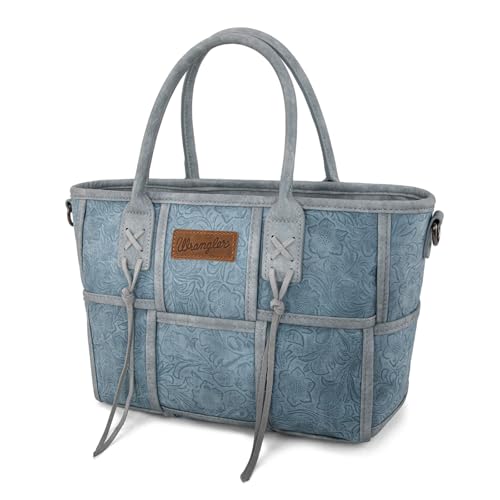 Montana West Wrangler Woven Tote Bag for Women Western Floral Tooled Purses and Handbags - color: Floral Tooled Jean