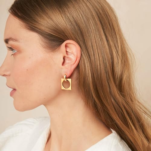 MUYAN Gold Silver Geometric Drop Dangle Earrings for Women Brushed Link Square Dangle Earrings Trendy Jewelry - color: A Gold