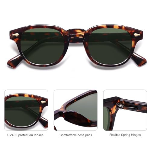 SOJOS Retro Small Round Sunglasses for Men Women Trendy Circle Style UV400 Lenses Unisex Sun Glasses SJ2251 - color: Amber Tortoise/Green
