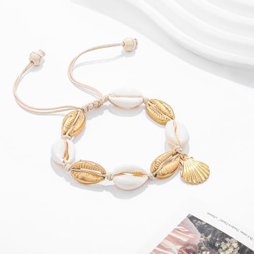 Beaded Anklets Bracelets Boho Handmade Turtle Starfish Whelk Shell Tree of Life String Ankle Bracelet Summer Beach Waterproof Barefoot Sandals Foot Jewelry for Women - color: Gold