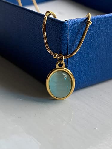 Green Aventurine Stone Pendant Necklace for Women Dainty 18K Plated Gold Chain Choker Necklace,Layered Necklace,Jewelry Set Non Tarnish - color: Blue