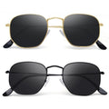 Polarized Sunglasses for Womens Men Trendy Square Hexagonal Flat Mirrored Sun Glasses UV Protection - color: B01-gold/Grey + Black/Grey