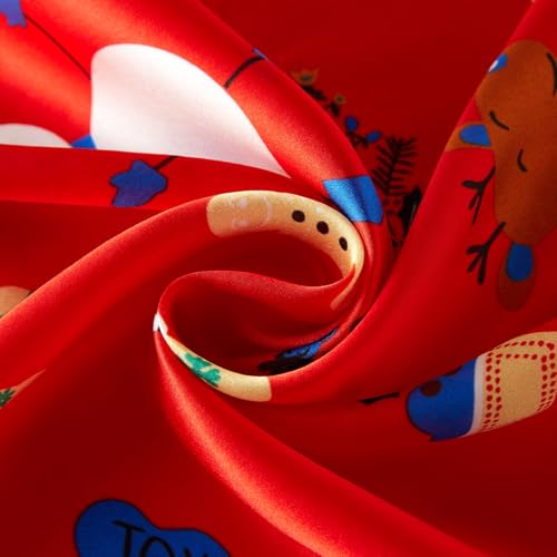 100% Mulberry Silk Neck Scarf 21''x21'' Small Square Hair Scarf for Women Men Lightweight Bandana Envelope Package - color: Snowman Pattern-red