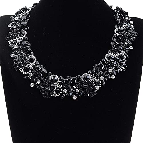 Jerollin Crystal Rhinestone/Pearl Statement Chain Necklace, Vintage Choker Bib Pendant Necklace Bohemian Bling Tassel Collar Statement Necklace for Evening Party - color: White+Black
