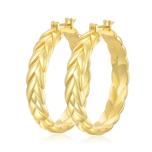 Gold Hoop Earrings for Women 14K Gold Earrings for Women Thick Large Earrings Gold Huggie Earring Womens Lightweight Hypoallergenic - color: Wheat Gold