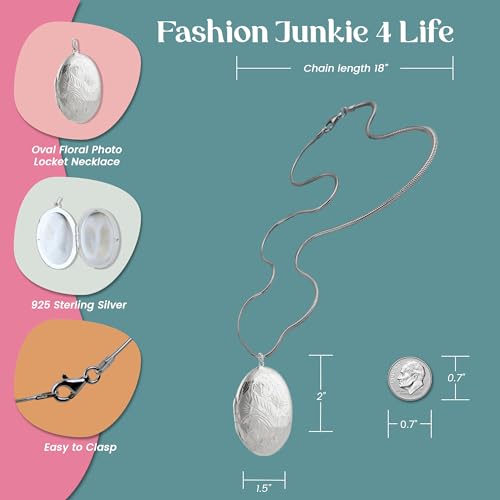 FashionJunkie4Life Sterling Silver Oval Locket Necklaces for Women, 18" Cable Chain - style: Small Oval Floral