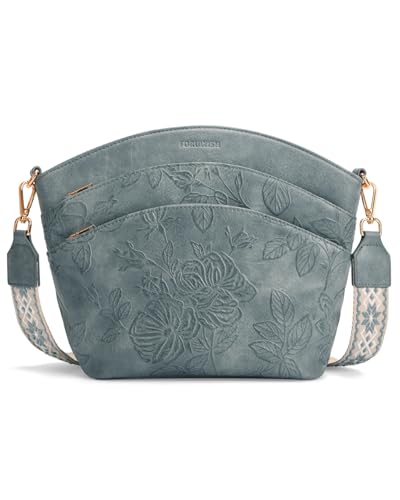 Crossbody Bags For Women, Vegan Leather Crossbody Purses with Boho Strap, Daily Travel Shoulder Handbag - color: Blue