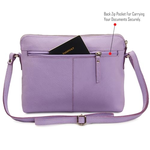 Leather Crossbody Bags for Women Small Soft Genuine Pebbled Sling Shoulder Handbag Crossover Purse with Full Adjustable Strap (Lavender Nappa) - color: Lavender Nappa