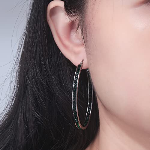 CiNily Mult-colors Crystal Stainless Steel Hoop Earring for Women Hypoallergenic Jewelry for Sensitive Ears Large Big Hoop Earrings 2" - color: Dark Green
