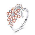 VONALA Lotus Open Ring S925 Sterling Silver Adjustable Wrap Ring Jewelry Gifts for Women