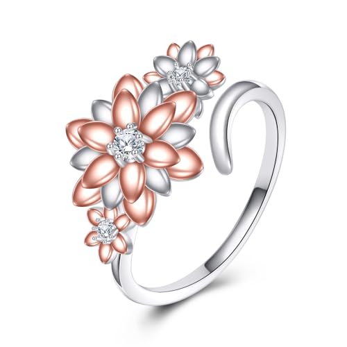 VONALA Lotus Open Ring S925 Sterling Silver Adjustable Wrap Ring Jewelry Gifts for Women