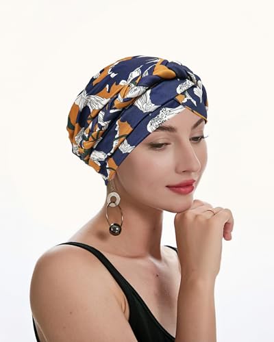 ZLYC Chemo Headwear for Women Pre Tied Turban Headwear Lightweight Beanie Hat - color: Flowers Yellow