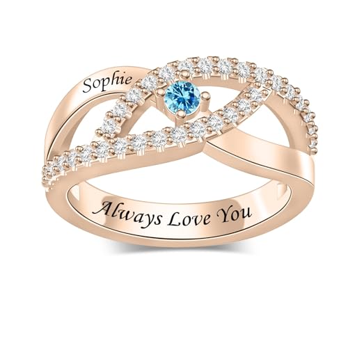 Personalized Name Family Rings Custom 1-6 Birthstones Mother's Rings Sterling Silver Promise Ring for Mother's Day Daughter Grandma Women - color: 1 Stone