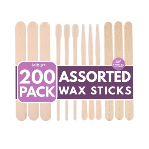 Mibly 4 Style 200 Pcs Assorted Wooden Wax Sticks for Body Legs Face Small Medium Large Sizes Eyebrow Waxing Applicator Spatulas for Hair Removal or Wood Popsicle Craft Sticks (Pack of 200) - size: Pack of 200