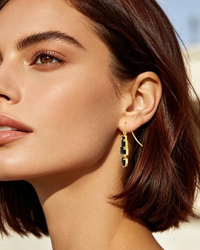 Colorful Cubic Zirconia Dangle Earrings for Women Multicolor Crystal Earrings Rainbow Cz Dangling for Birthstone Jewelry - color: Black