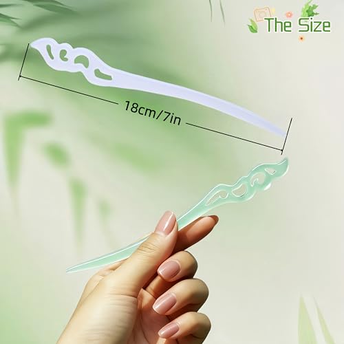 4Pcs Elegant Chinese Hair Sticks for Women, 2 Styles Green White Translucent Colors Hair Pins for Buns Updo Holder， Vintage Faux Jade Chopsticks Headpieces for Hanfu Cheongsam Daily Outfits