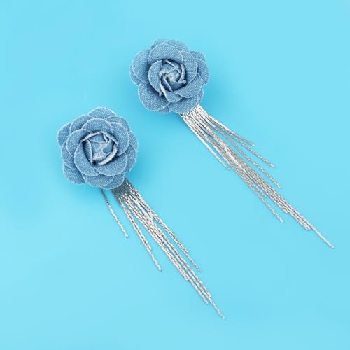 Large Denim Earrings for Women Blue Boho Westen Flower Dangle Earrings Trendy Birthday Christmas Jewelry Gift - color: A-Flower1(Silver)