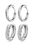 316L Surgical Stainless Steel Huggie Hoop Earrings with Cubic Zirconia, 10G 12G 14G 8-20mm Cartilage Lobe Earrings, 14G Piercing Jewelry - style: 10G 8mm Silver Clear CZ 2Pcs