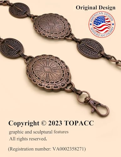 TOPACC Western Metal Concho Belt for Women Cowgirl Chain Belts for Dresses Jeans Country Concert Outfit - color: C Bronze, size: Fit Waist: 30-32 in
