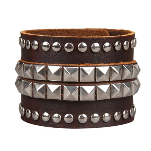 GelConnie Punk Leather Cuff Bracelet Adjustable Straps Wrap Bracelets Arm Armor Cuff Gothic Leather Wristbands for Men, Women - color: MLPB099-Brown