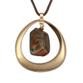 GelConnie Leather Necklace for Women Round Wooden Pendant Long Leather Choker Vintage Sweater Necklace Gold Chunky Boho Necklaces for Women - style: Brown Stone Leather Necklace