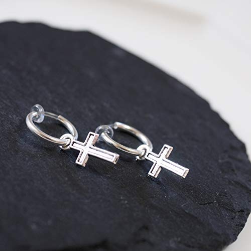 Silver Small for Women Comfortable Plastic Invisible Clip On Hoop Earrings Men Fake Nose Ring Faux Lip Septum Ring Fake Cartilage Earrings 12 mm Spike Cross Feather 15mm Unisex Gold Non Piercing Lobes - color: Small Cross