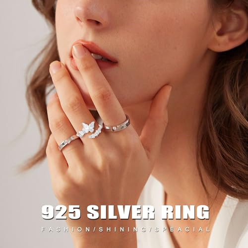Rings for Women Butterfly Ring 925 Sterling Silver Rings Adjustable Promise Open Ring for Women Couple Wedding Engagement Jewelry Gifts - style: Butterfly