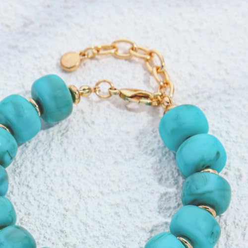 Chunky Beaded Bracelets for Women Boho Multicolor Acrylic Resin Beads Bracelet Adjustable Statement Bracelet Summer Beaded Jewelry - color: Heart beads bracelet-turquoise