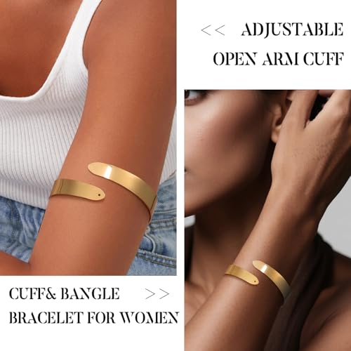 Giovanchi 5 Pieces Arm Cuff Upper Arm Band Cuff Bracelets for Women Adjustable Armband Set - style: D-Gold