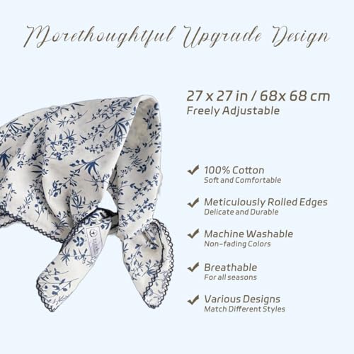 Cotton Bandana,Large Bandanas for Women,Head Coverings for Women,Head Scarf Handkerchief, Square Headband 27" x 27" - color: 27-09-foliage-white
